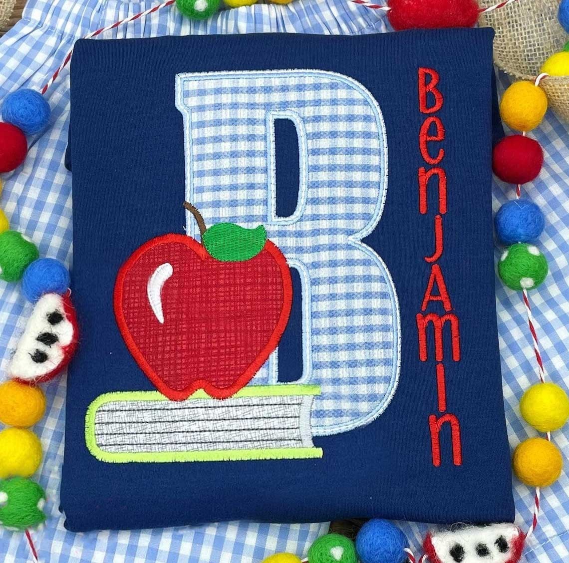 Personalized Initial Embroidered First Day Back to School Kindergarten Shirt For Kids