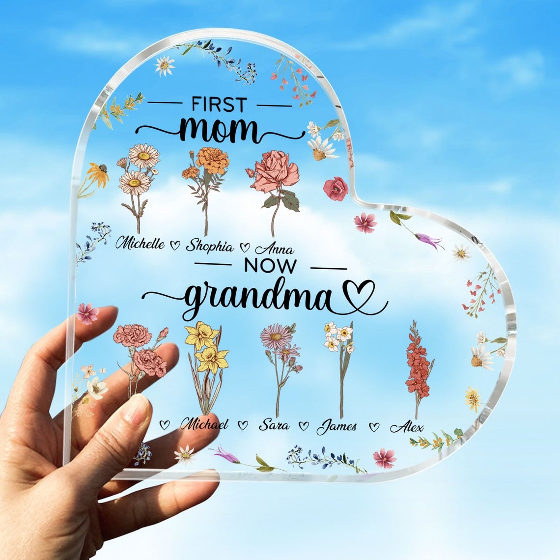 Personalized Birth Flower Acrylic Plaque Home Decor For Mom Grandma Gift Ideas