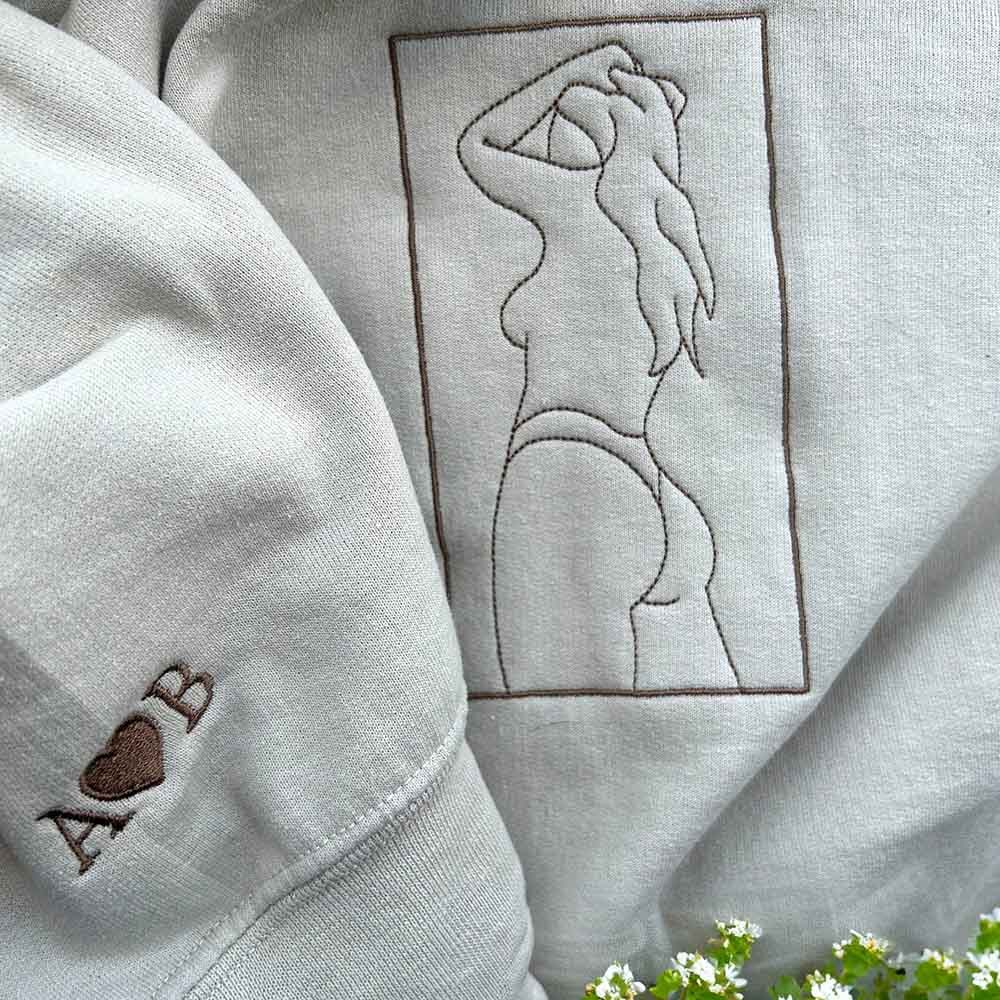 Personalized Embroidered Portrait Sweatshirt with Photo Outline For Couple Valentine's Day