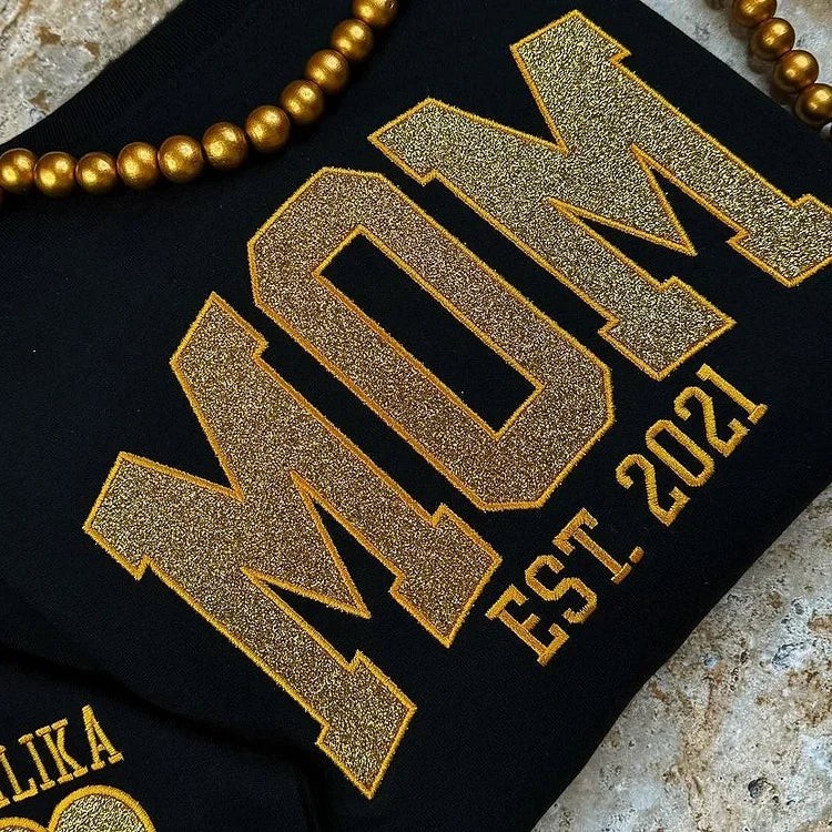 Custom Embroidered Glitter Mom Sweatshirt With Kids Names For Mother's Day