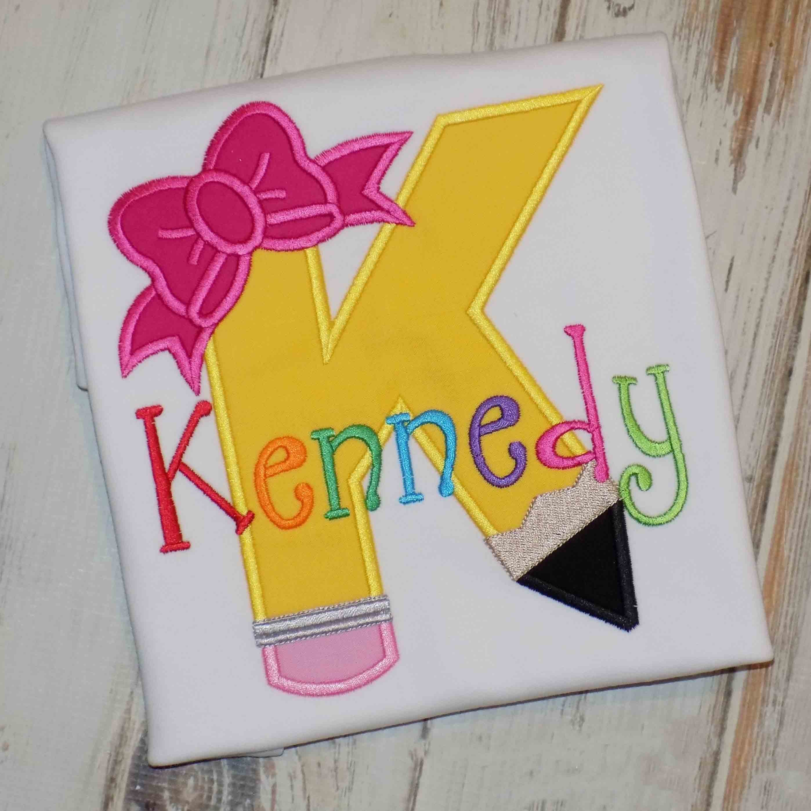 Personalized Initial Embroidered First Day Back to School Kindergarten Shirt For Kids