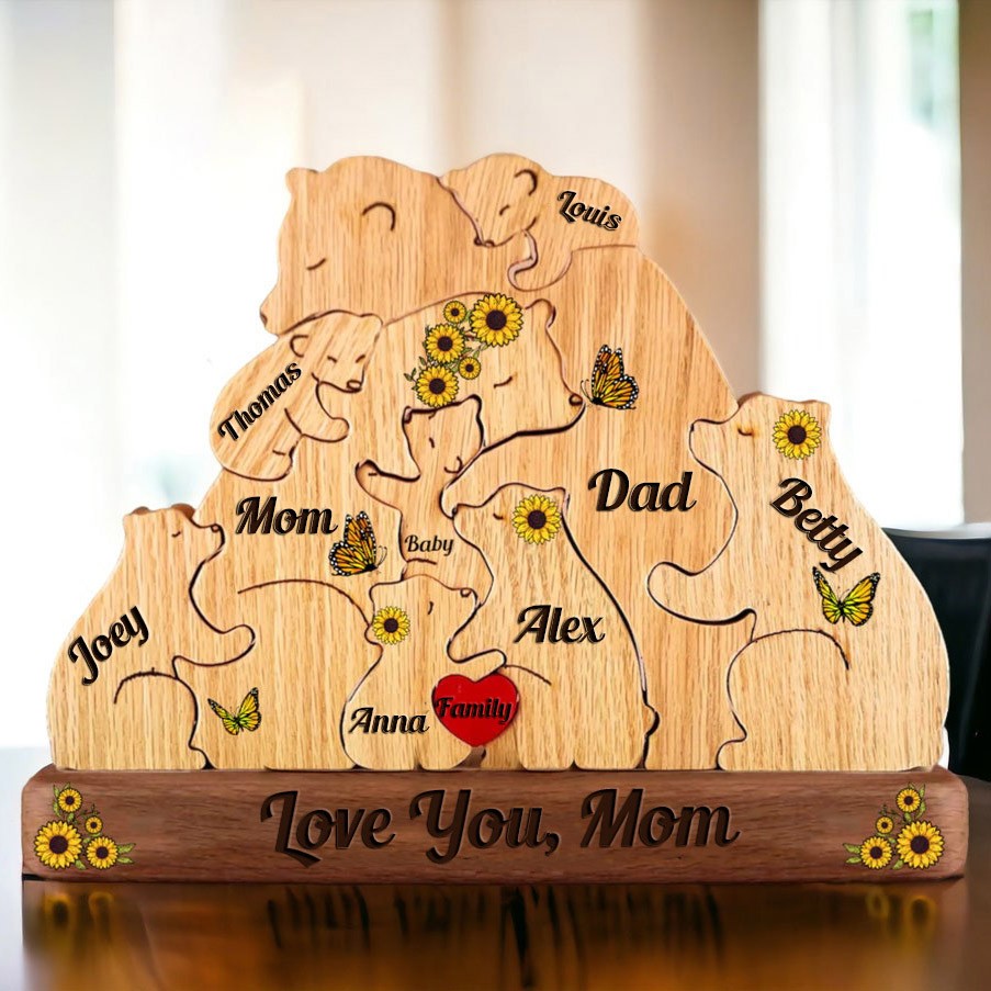 Custom Family Bear Puzzle Anniversary Birthday Keepsake Gifts For Father's Day