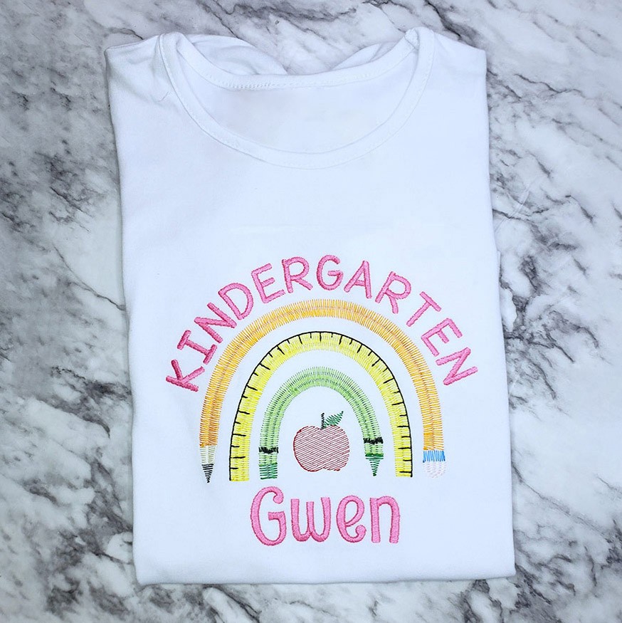 Personalized Pencil Embroidered First Day Back to School Shirt For Kids