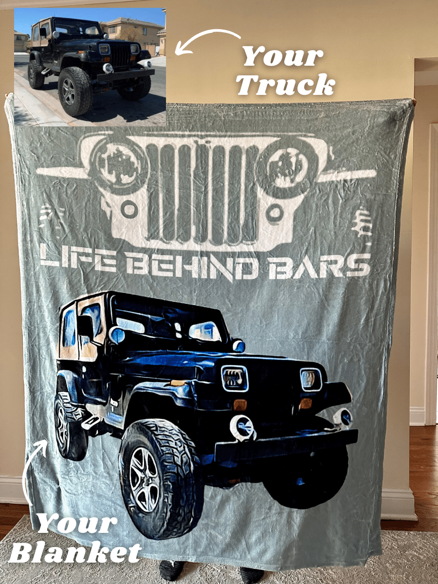 Personalized Life Behind Bars Jeep Fleece Blanket For Father's Day