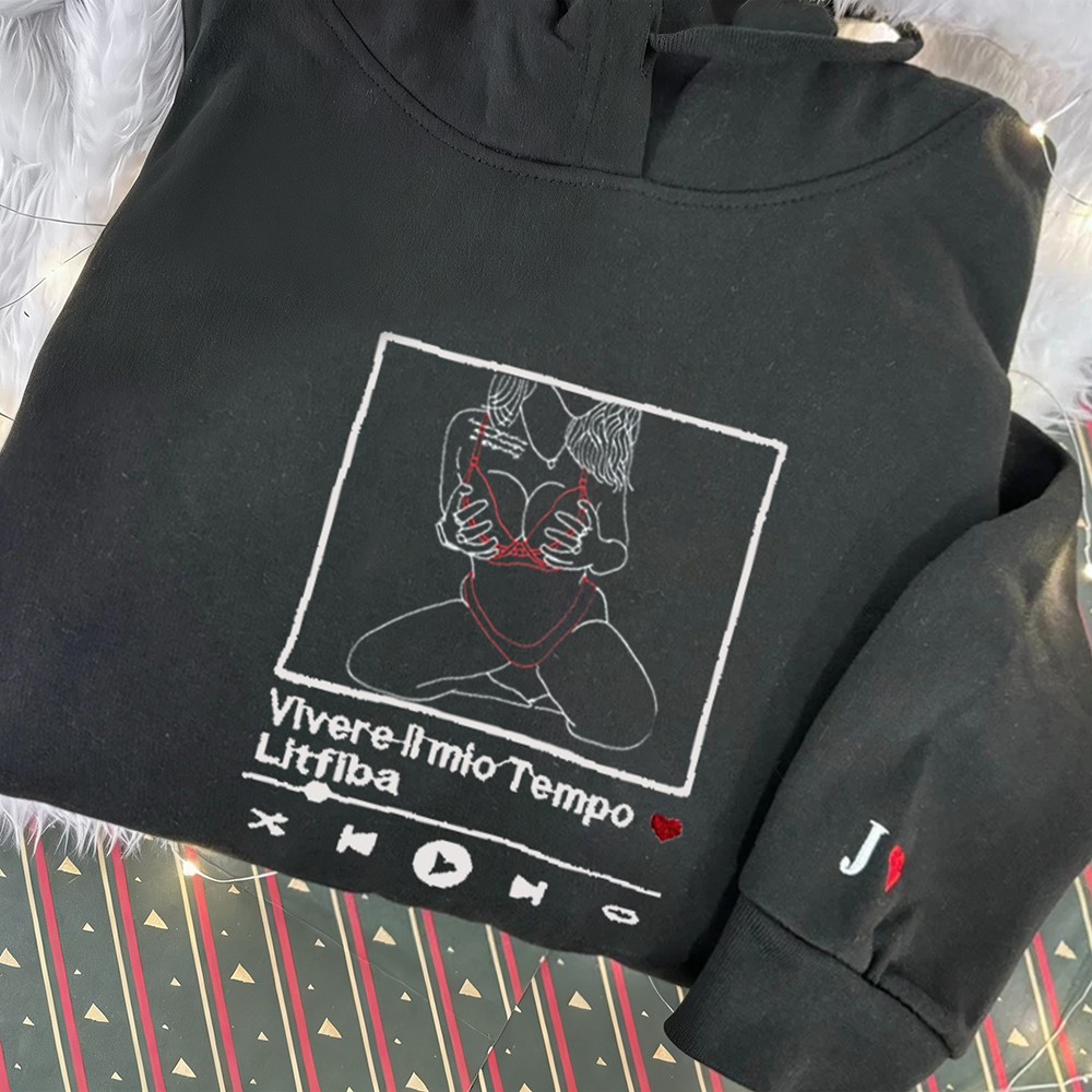 Custom Embroidered Portrait Music Player Sweatshirt – Personalized Sexy Portrait Gift for Him