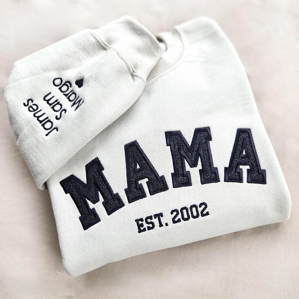 Custom Embroidered Mama Sweatshirt With Kids Names For Mother's Day