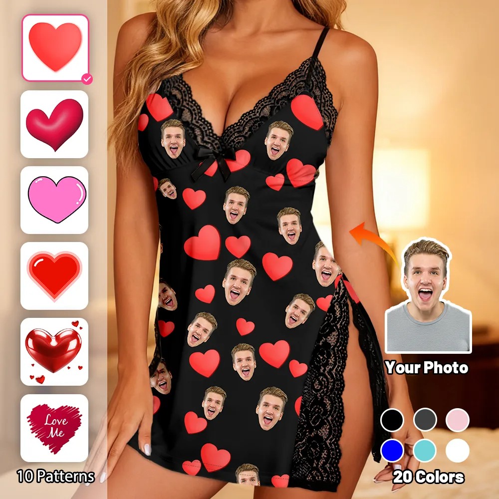 Custom Lace Nightgown Black Base Various Types of Love Valentine's Day Gift for Her