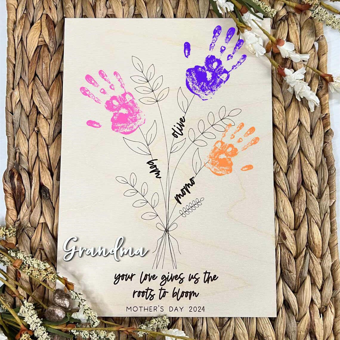 Personalized DIY Flower Handprint Art Craft Sign With Kids Name For Mother's Day