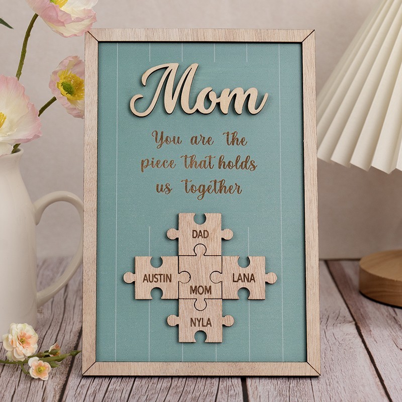 Personalized Mom Puzzle Sign with  Kids Names Gifts For Mother's Day