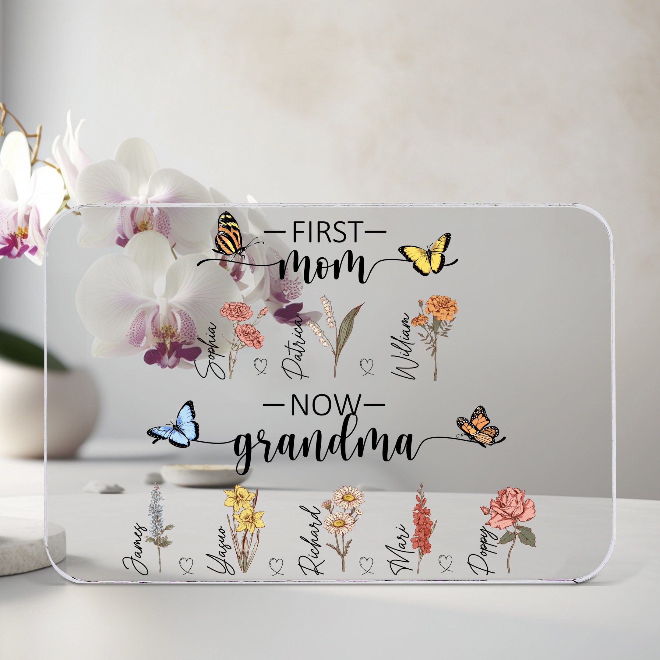 Personalized Birth Flower Acrylic Plaque Home Decor For Mom Grandma Gift Ideas