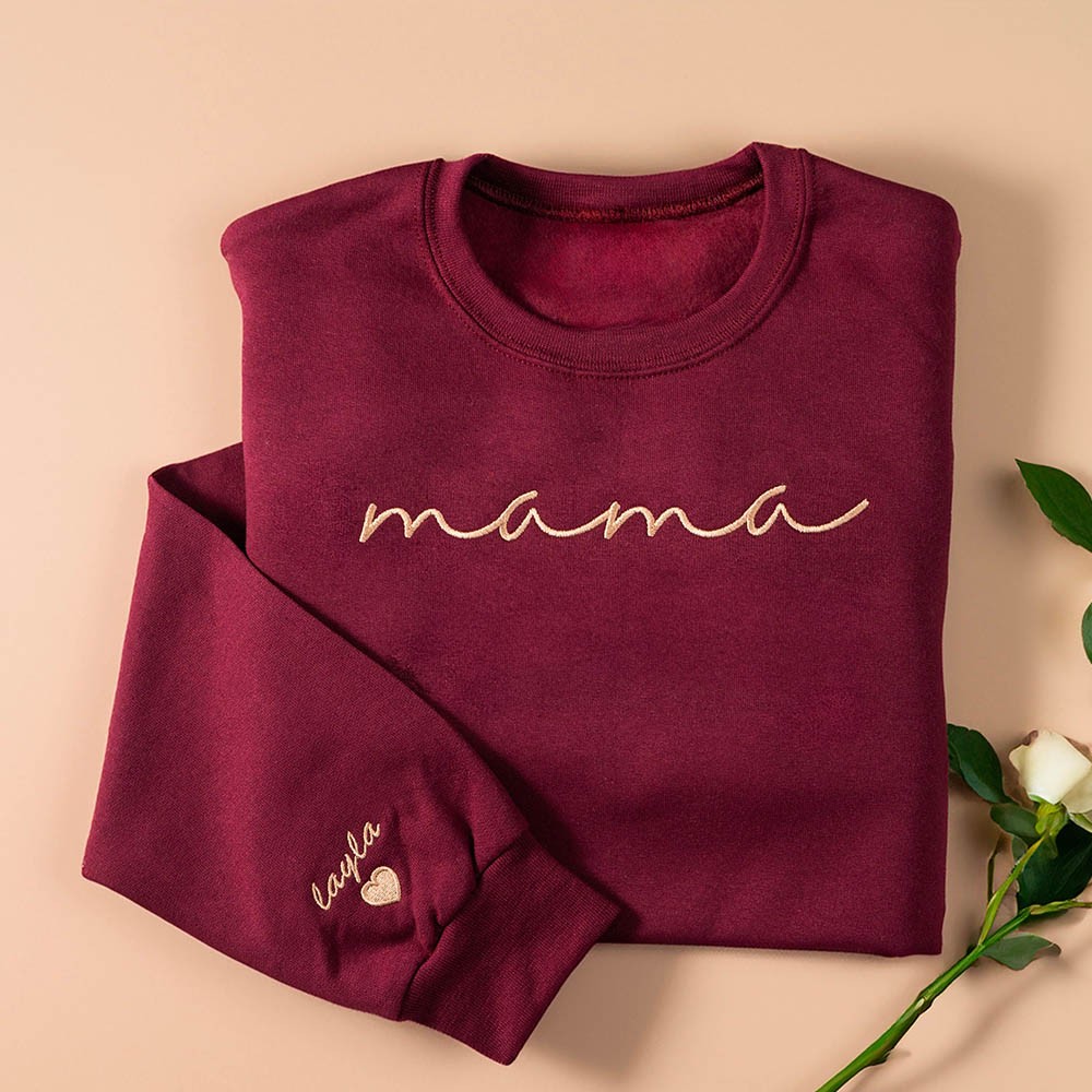 Personalized Embroidered Mama Sweatshirt With Kids Names For Mother's Day