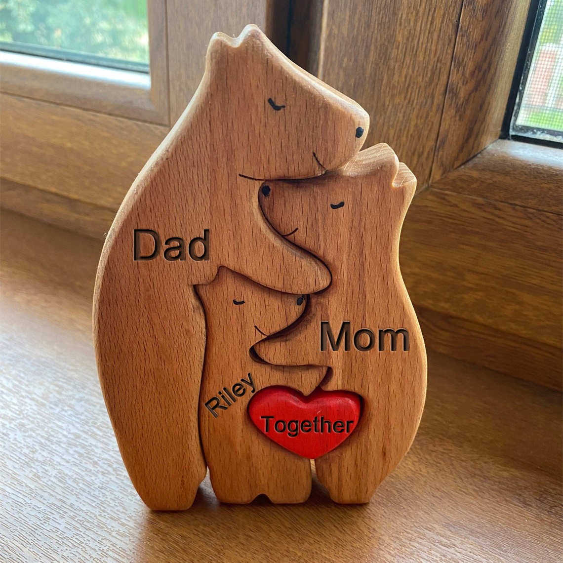 Custom Wooden Bear Family Figurines Puzzle Keepsake Gift For Mom Dad Gift Ideas