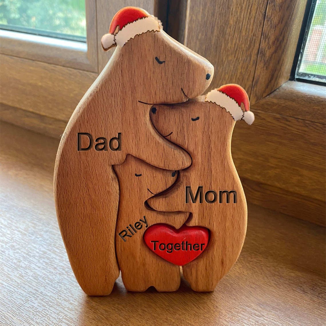 Custom Wooden Bear Family Figurines Puzzle Keepsake Gift For Christmas