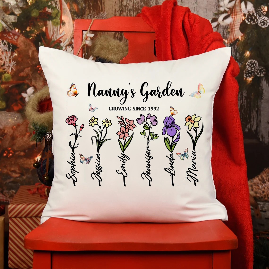 Personalized Nana's Garden Birth Flower Pillow With Grandkids Name For Mother's Day