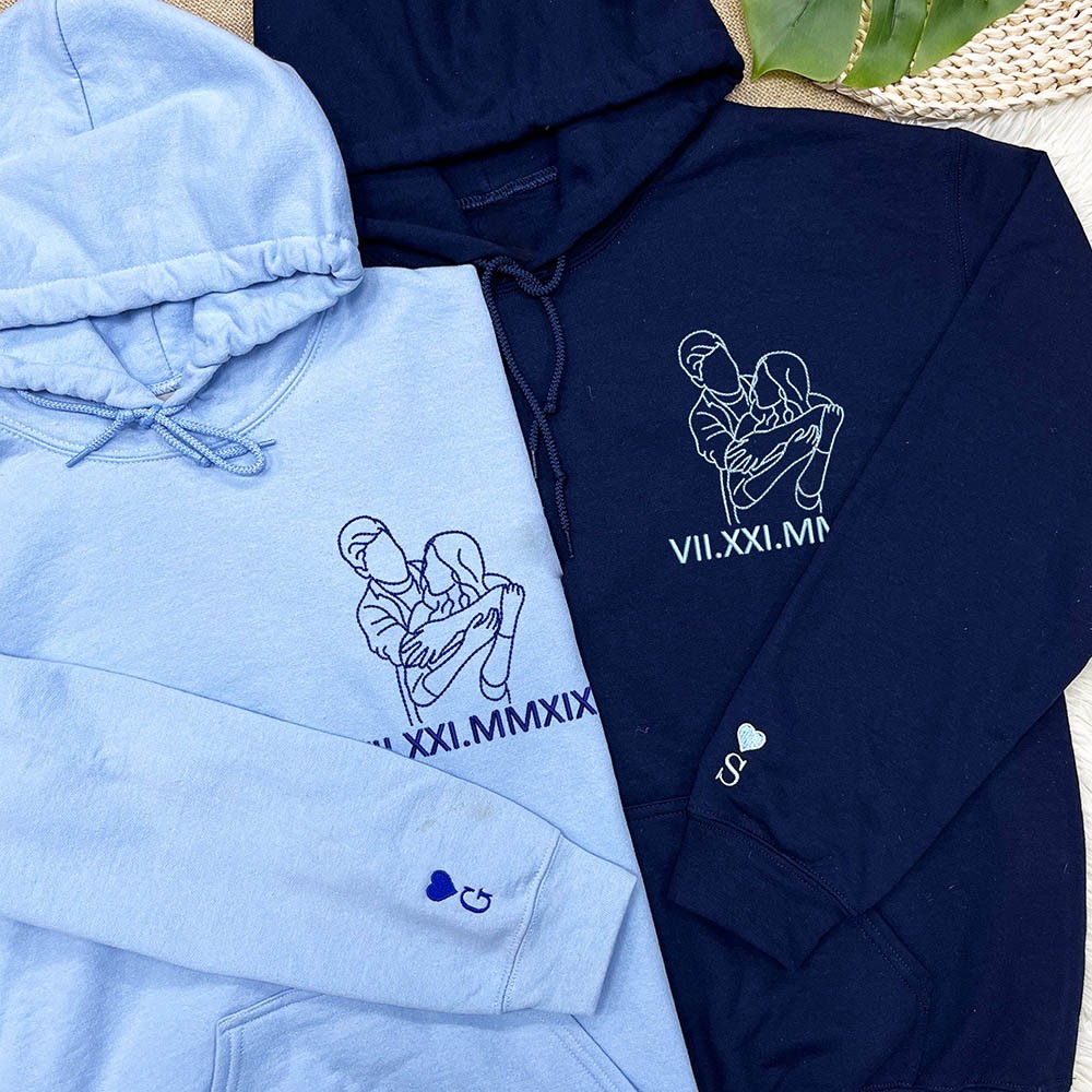 Personalized Embroidered Portrait Sweatshirt with Photo Outline For Couple Valentine's Day