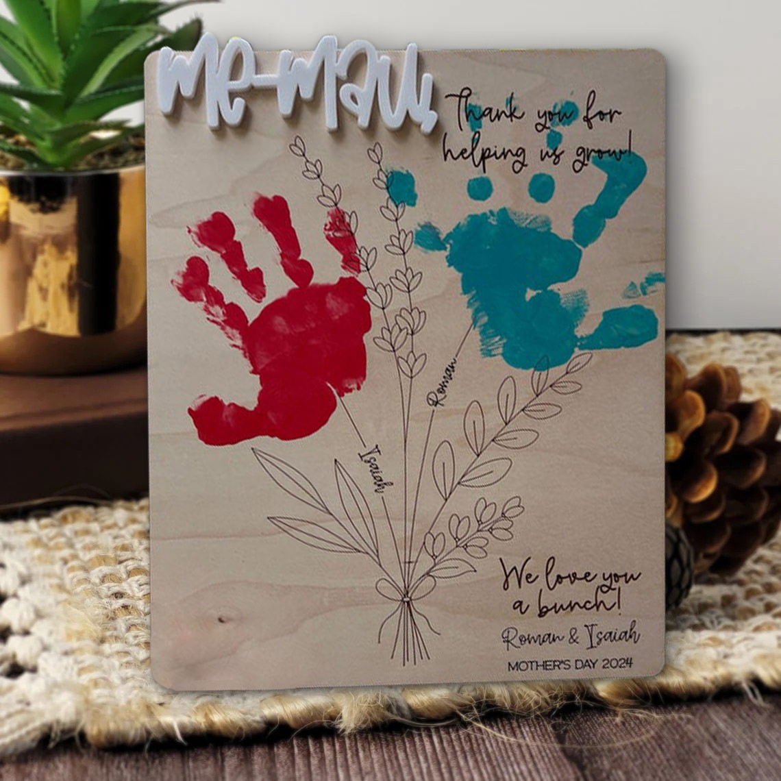 Personalized DIY Flower Handprint Art Craft Sign With Kids Name For Mother's Day