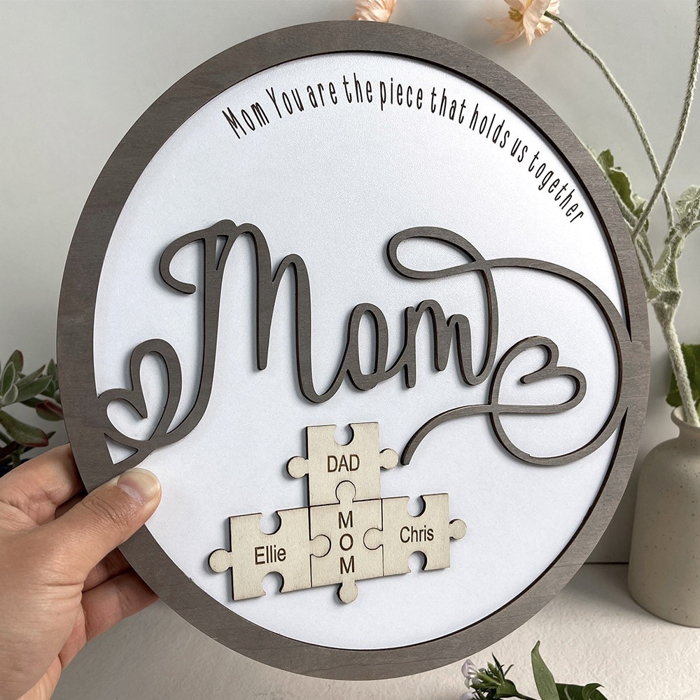 Personalized Mom Puzzle Sign with  Kids Names Gifts For Mother's Day