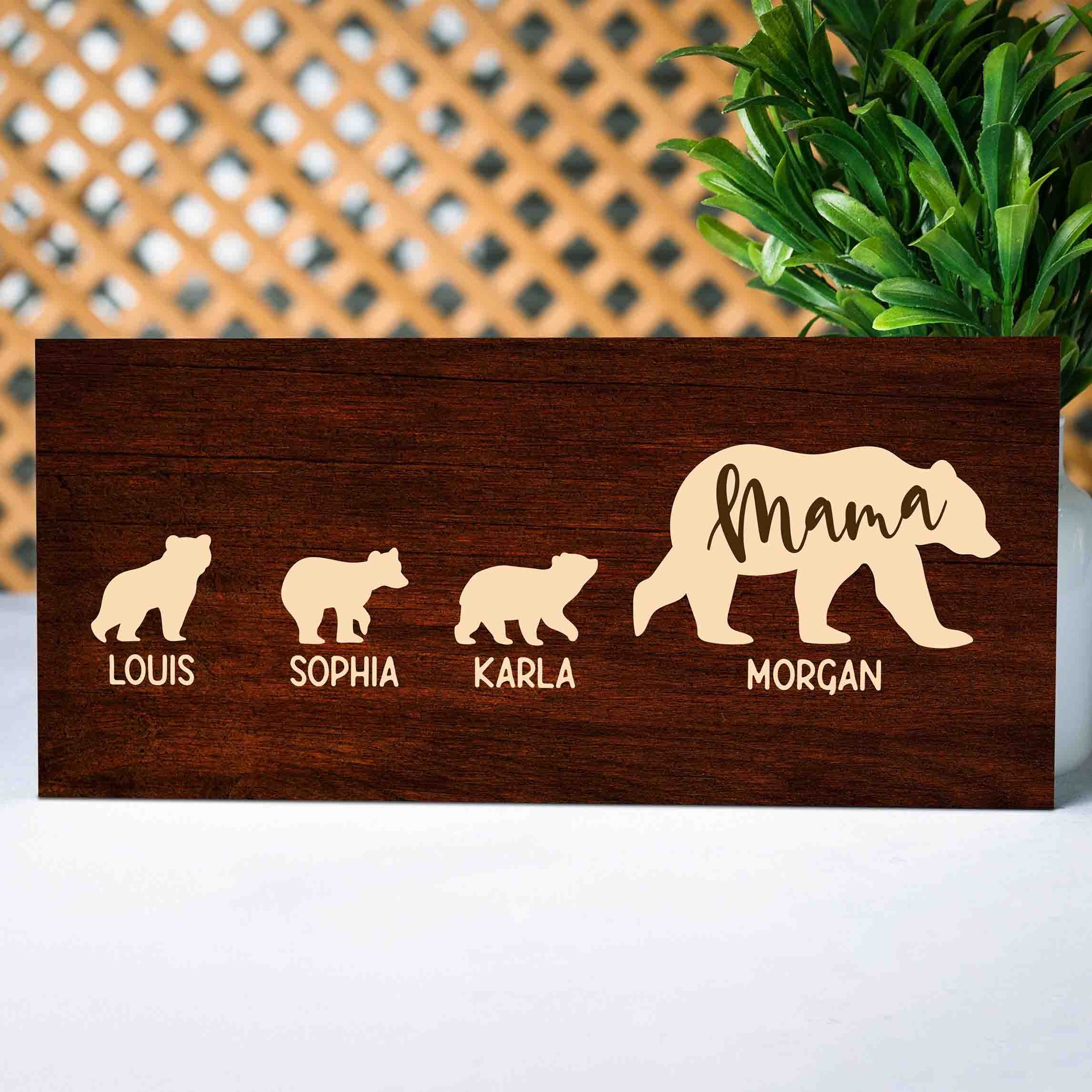 Personalized Mama Bear with Kids Names Wood Sign Home Decor For Mother's Day