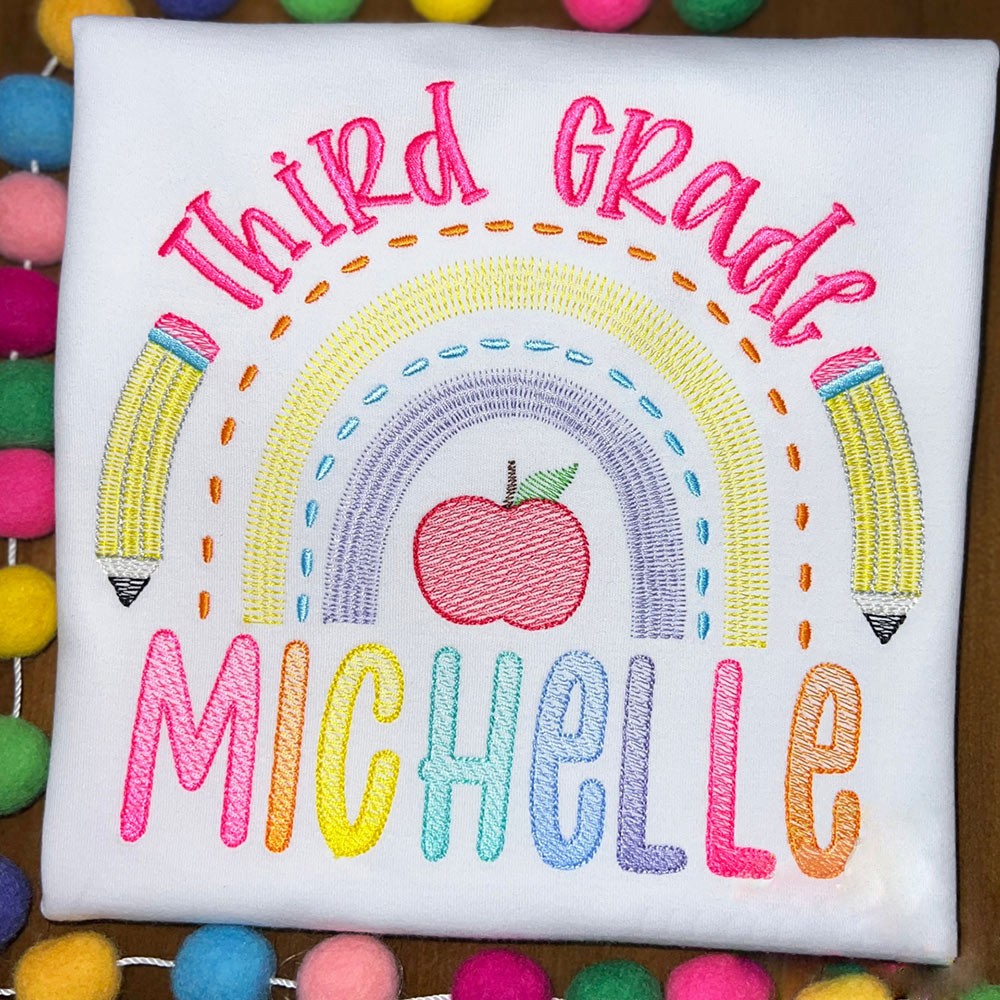 Personalized Pencil Embroidered First Day Back to School Shirt For Kids