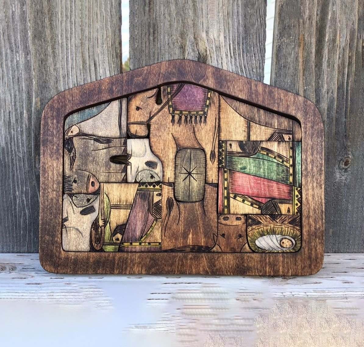 Handmade Nativity Puzzle With Wood For Easter Decoration