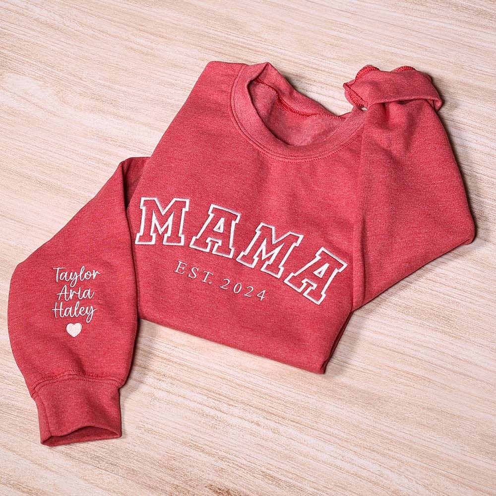 Custom Embroidered Mama Sweatshirt With Kids Names For Mother's Day