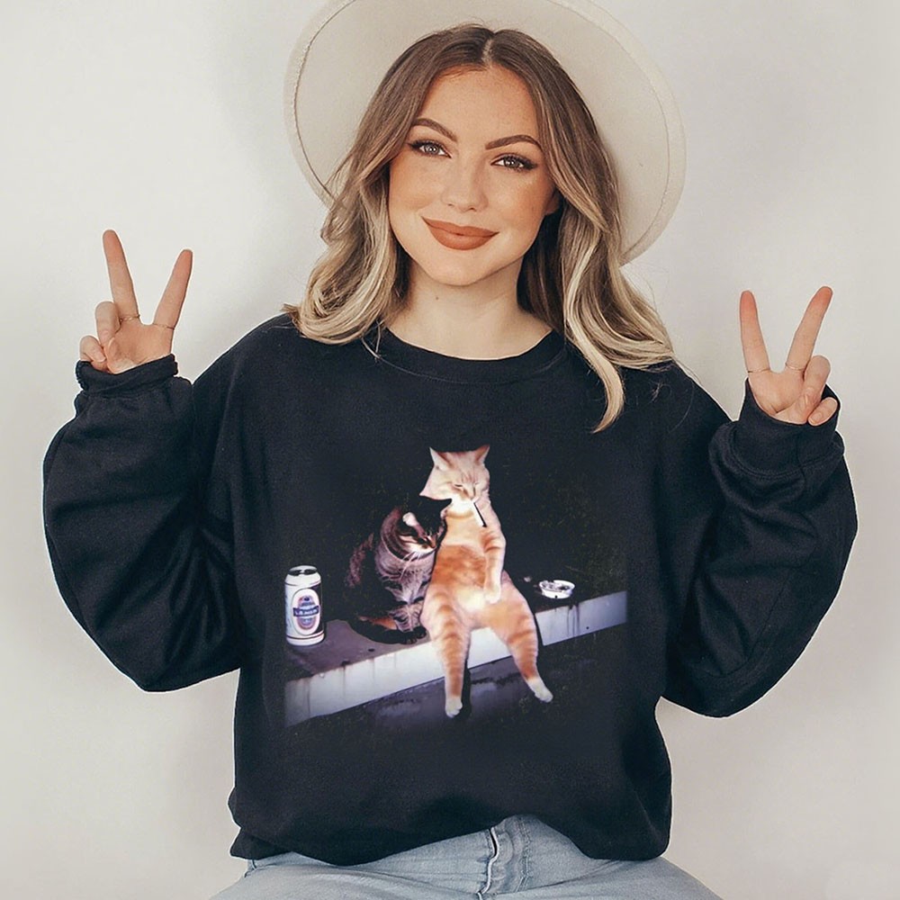 Vintage Cat Smoking Shirt Sweatshirt Gift For Halloween
