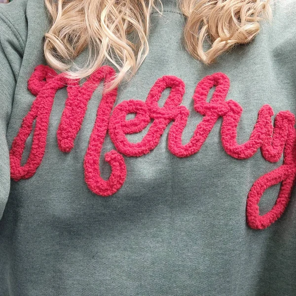 Personalized Chenille YARN EMBROIDERED Sweatshirt Hoodie Chrismas Gift for Family