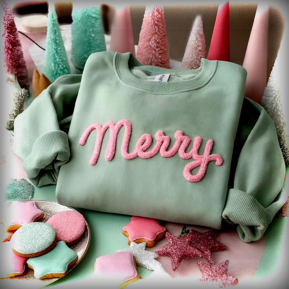 Personalized Chenille YARN EMBROIDERED Sweatshirt Hoodie Chrismas Gift for Family
