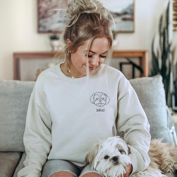 Custom Embroidered One-line Pet Sweatshirt Hoodie Birthday Gift for Dog Mom/Dad