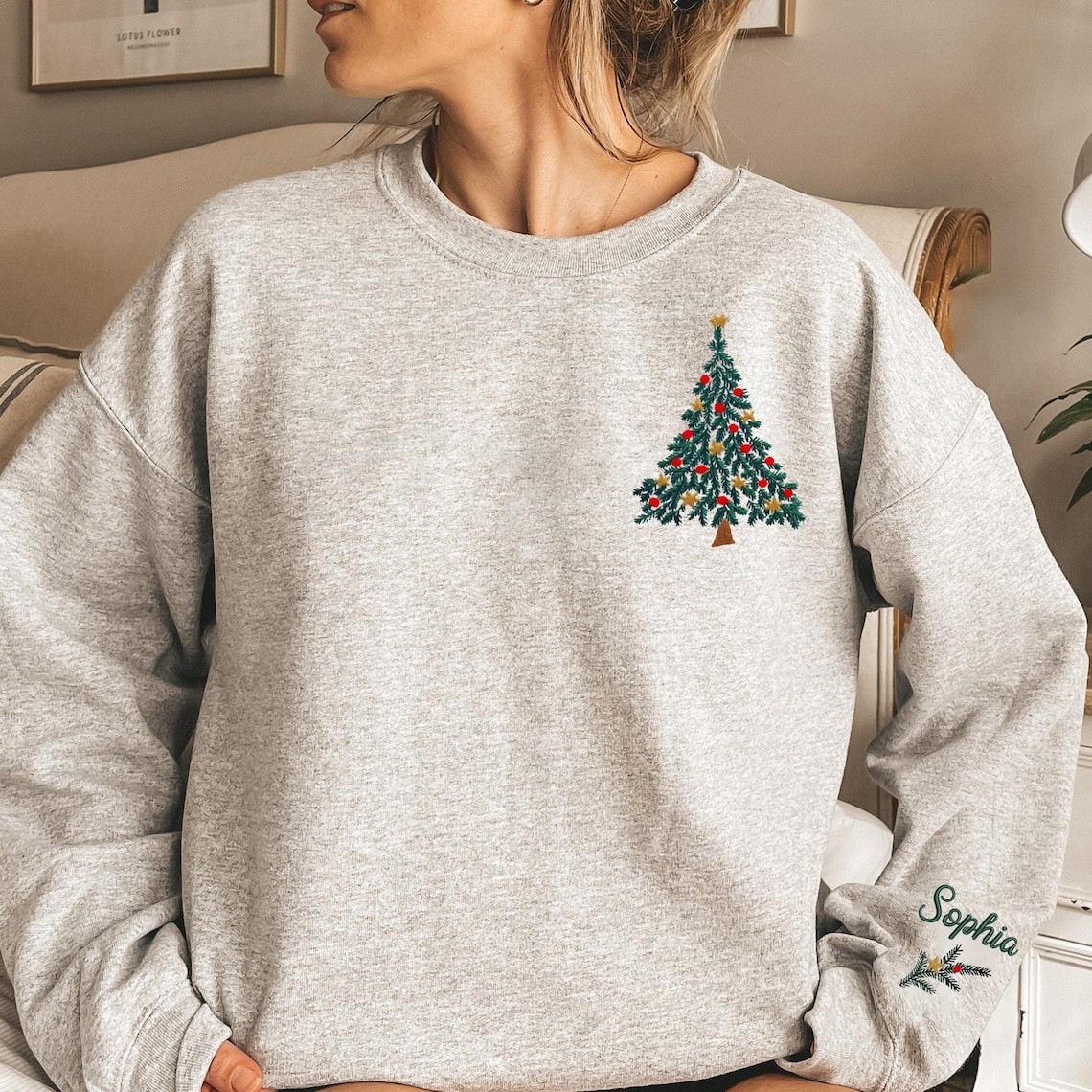 Personalized Christmas Sweatshirt – Custom Embroidered Christmas Tree Quarter Zip Sweatshirt , Christmas Tree Tshirt