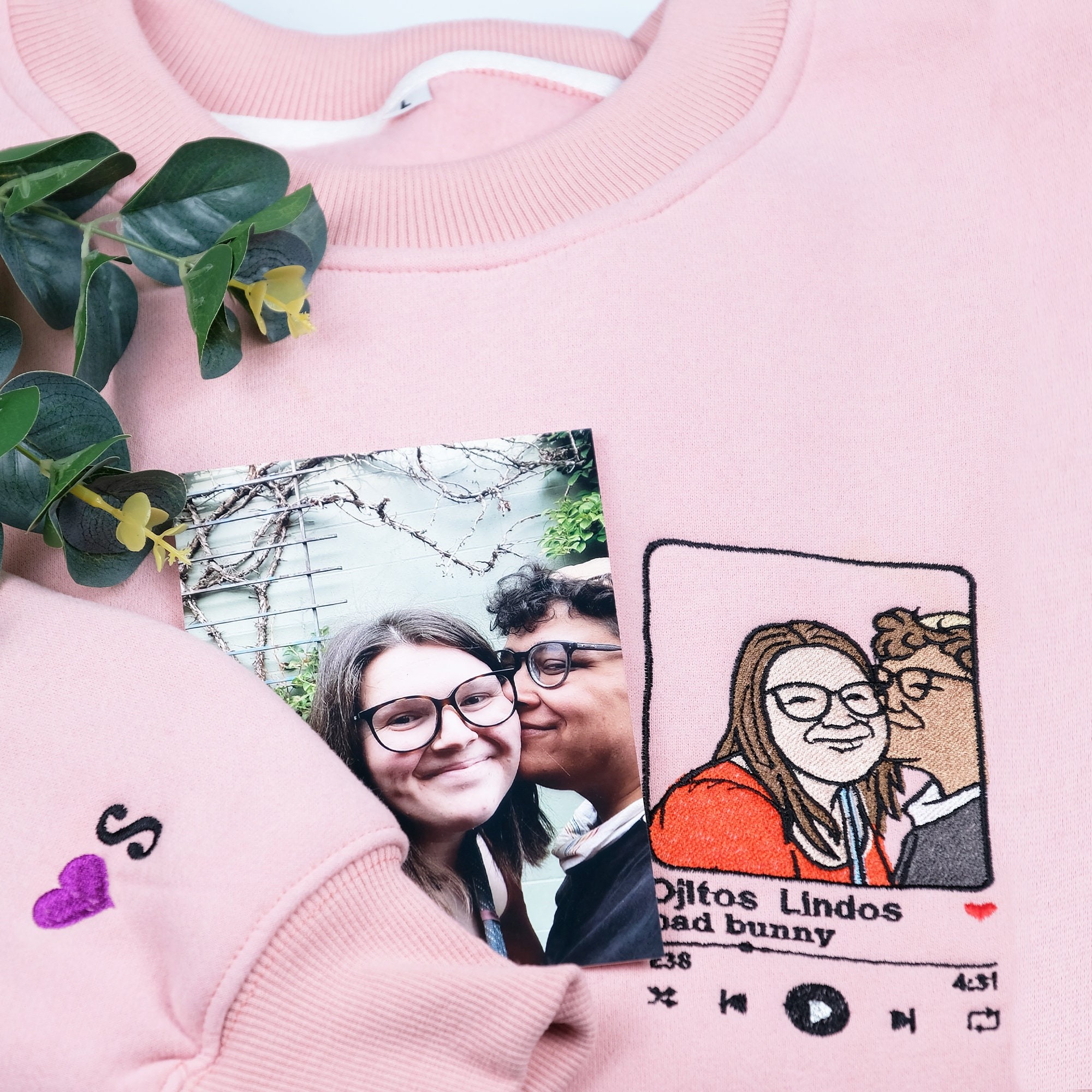 Customizable Song Album Cover Embroidered Sweatshirt - Personalized Portrait with Facial Details