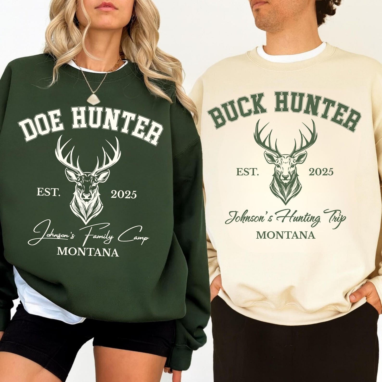 Custom Hunting Camp Sweatshirt Hoodie, Personalized Buck Crew Doe Hunter Deer Camp, Family Trip Est Year Location Gift