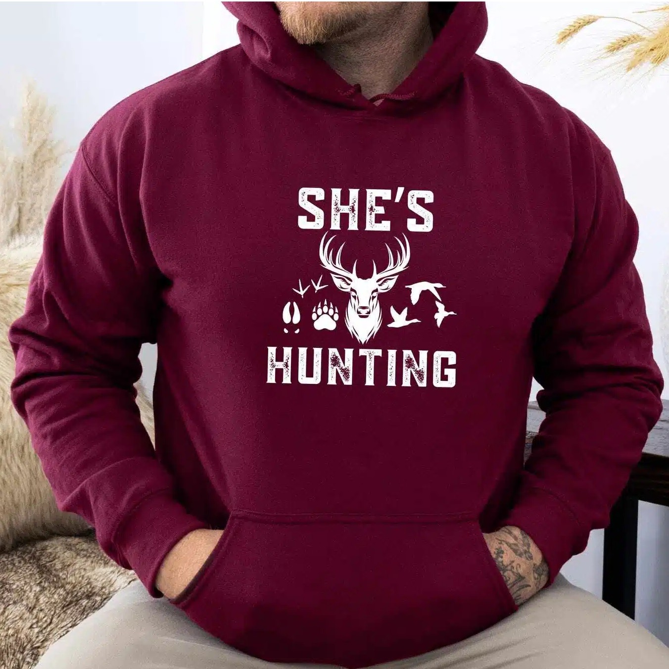 She's Hunting Hoodie Deer Hunter's Shirt Hunting Season Sweatshirt Hunting Wife Sweatshirt Funny Hunting Shirt for Him Hunting Lover Shirts