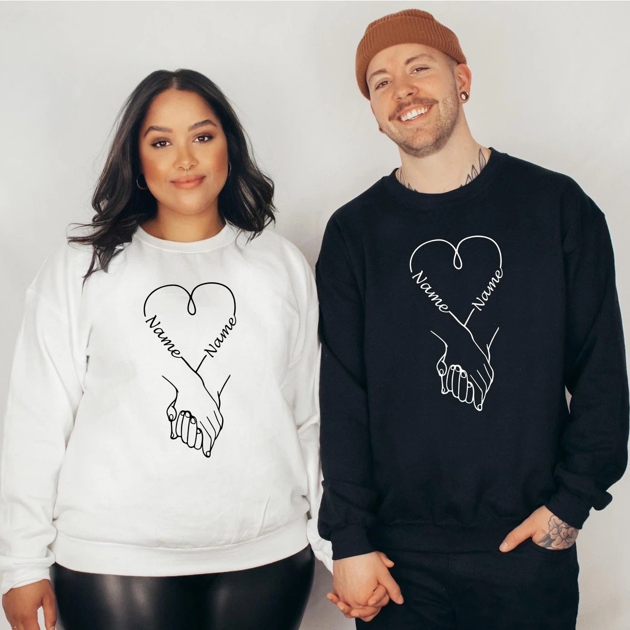 Custom Couple Sweatshirt, Holding Hands, Valentine's Gift