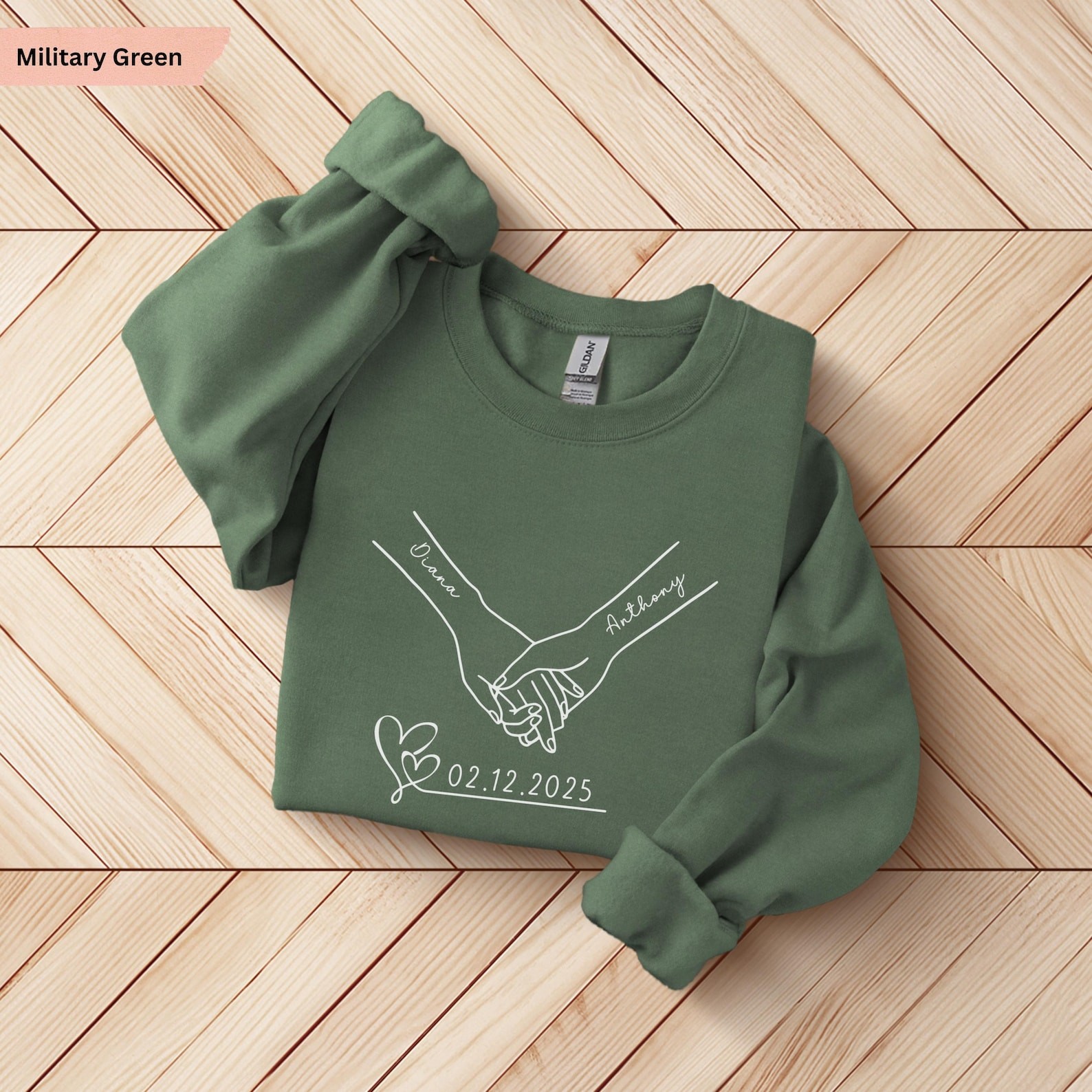 Personalized Couple Sweatshirt, Holding Hands Sweater, Matching Couples Gift, Anniversary Date, Valentine Day Gift, Custom Name Sweater