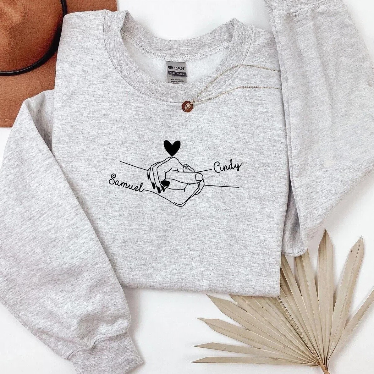 Personalized Couples Line Art Embroidered Sweatshirt, Custom Matching Names Hoodie, Valentine Matching Gift, Matching Anniversary Sweatshirt