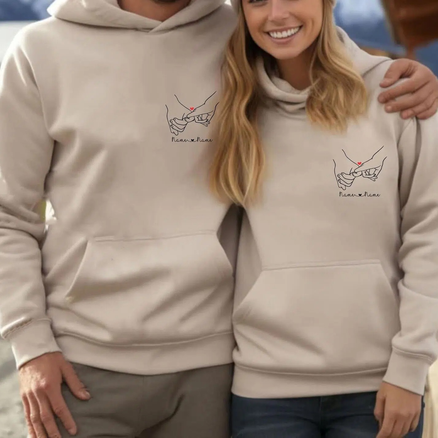 Custom Couple Valentines Day Gift Hoodie Wedding Anniversary Hoodie Pinky Promise Matching Couple Personalized Name Date Hoodie Husband Wife