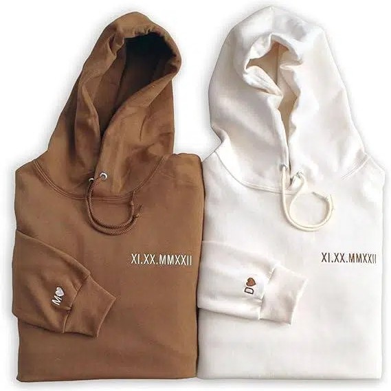 Custom Roman Numeral Hoodie, Date & Initial Embroidery, Couples Gift, Unisex Anniversary Sweatshirt for Him/Her