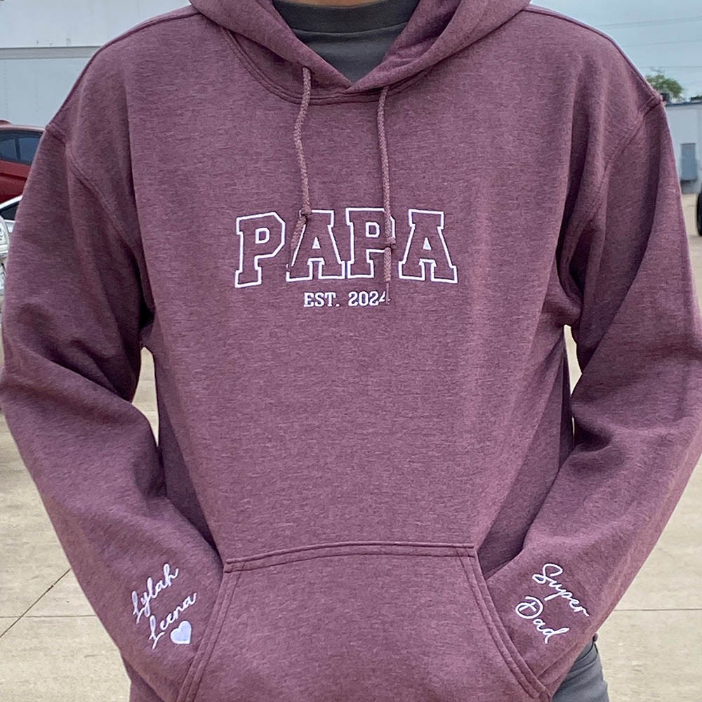 Custom Embroidered PAPA Sweatshirt With Kids Names For Father's Day