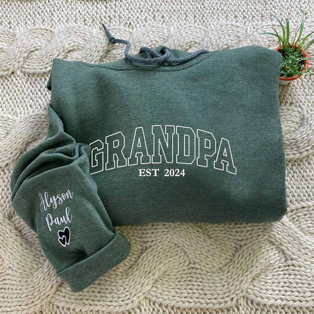 Custom Embroidered GRANDPA Sweatshirt With Kids Names For Father's Day