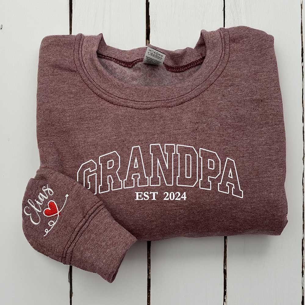 Custom Embroidered GRANDPA Sweatshirt With Kids Names For Father's Day