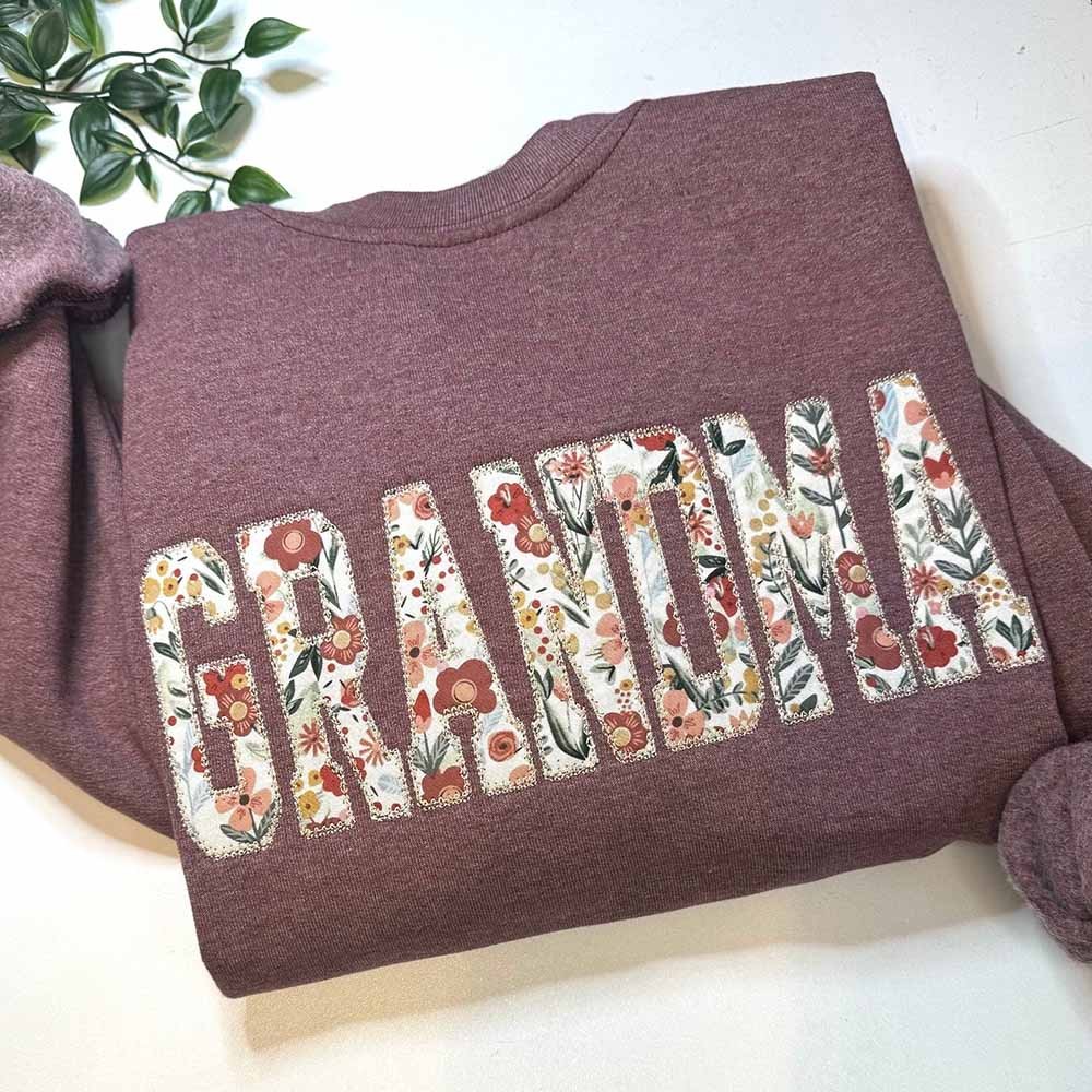 Custom Embroidered Grandma Sweatshirt With Kids Names For Mother's Day