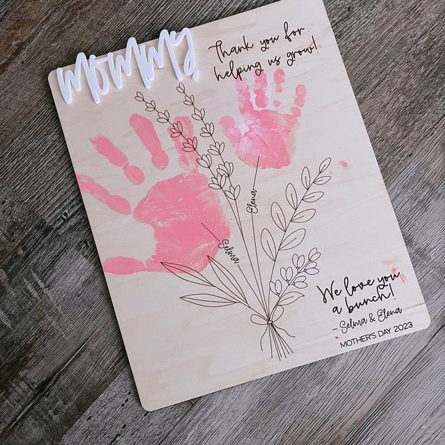 Personalized DIY Flower Handprint Art Craft Sign With Kids Name For Mother's Day