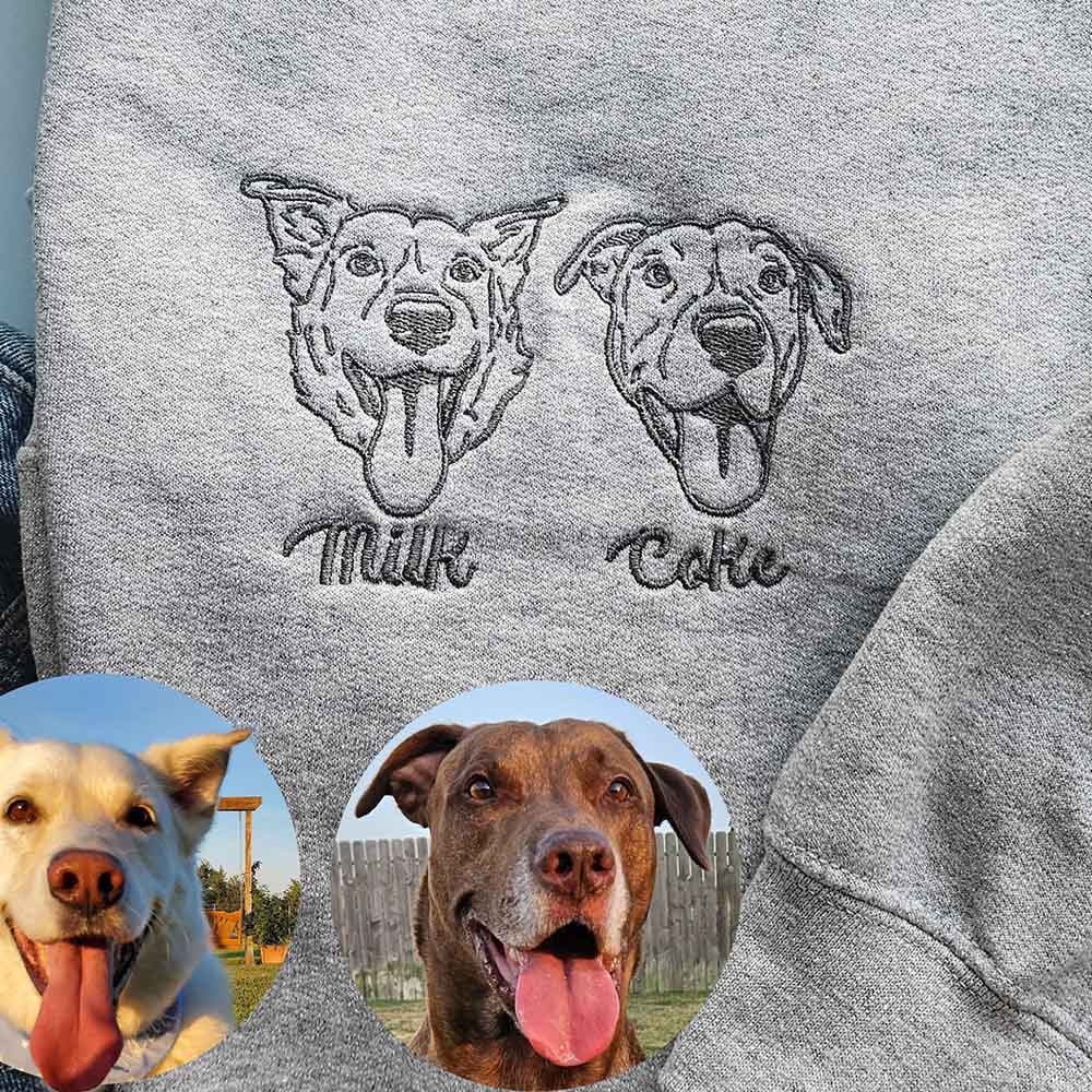 Custom Embroidered Pet Portrait Sweatshirt Hoodie Birthday Gift for Dog Mom/Dad