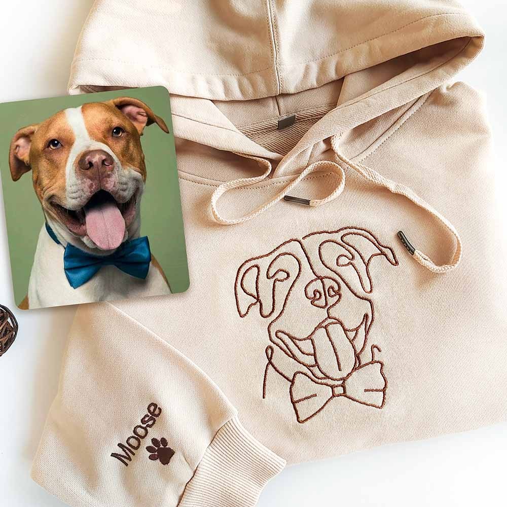 Custom Embroidered One-line Pet Sweatshirt Hoodie Birthday Gift for Dog Mom/Dad