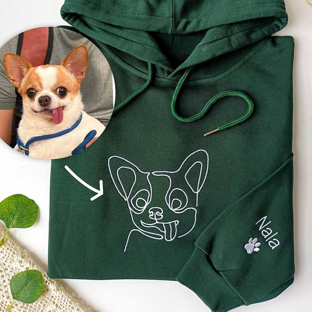 Custom Embroidered One-line Pet Sweatshirt Hoodie Birthday Gift for Dog Mom/Dad