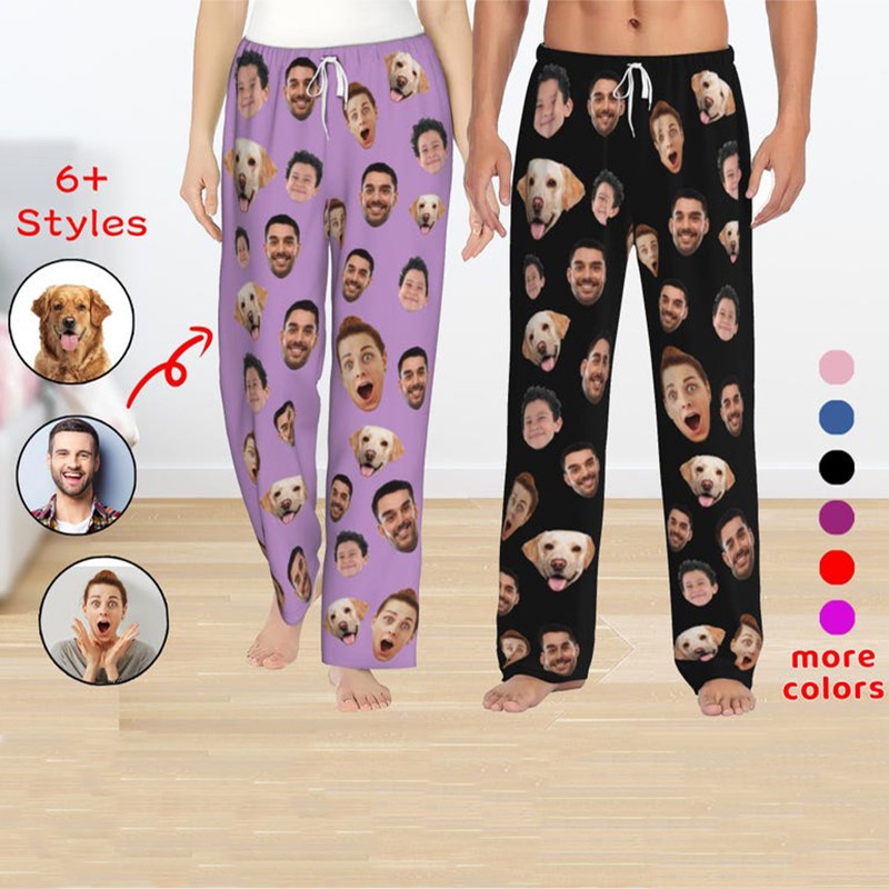 Custom Face Pajama Pants, Personalized Photo Pjs, Christmas Gift for Family