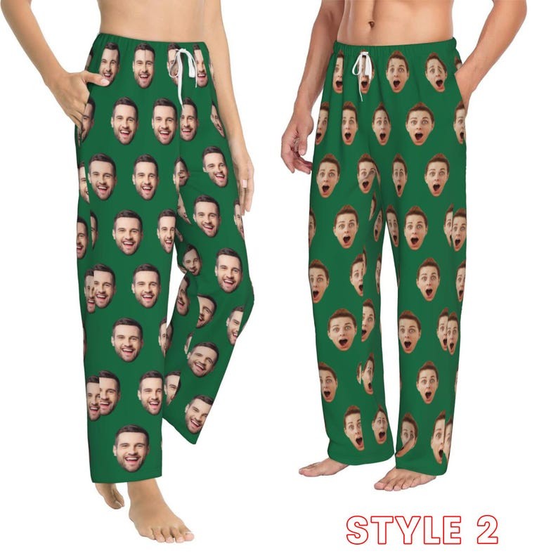 Custom Face Pajama Pants, Personalized Photo Pjs, Christmas Gift for Family