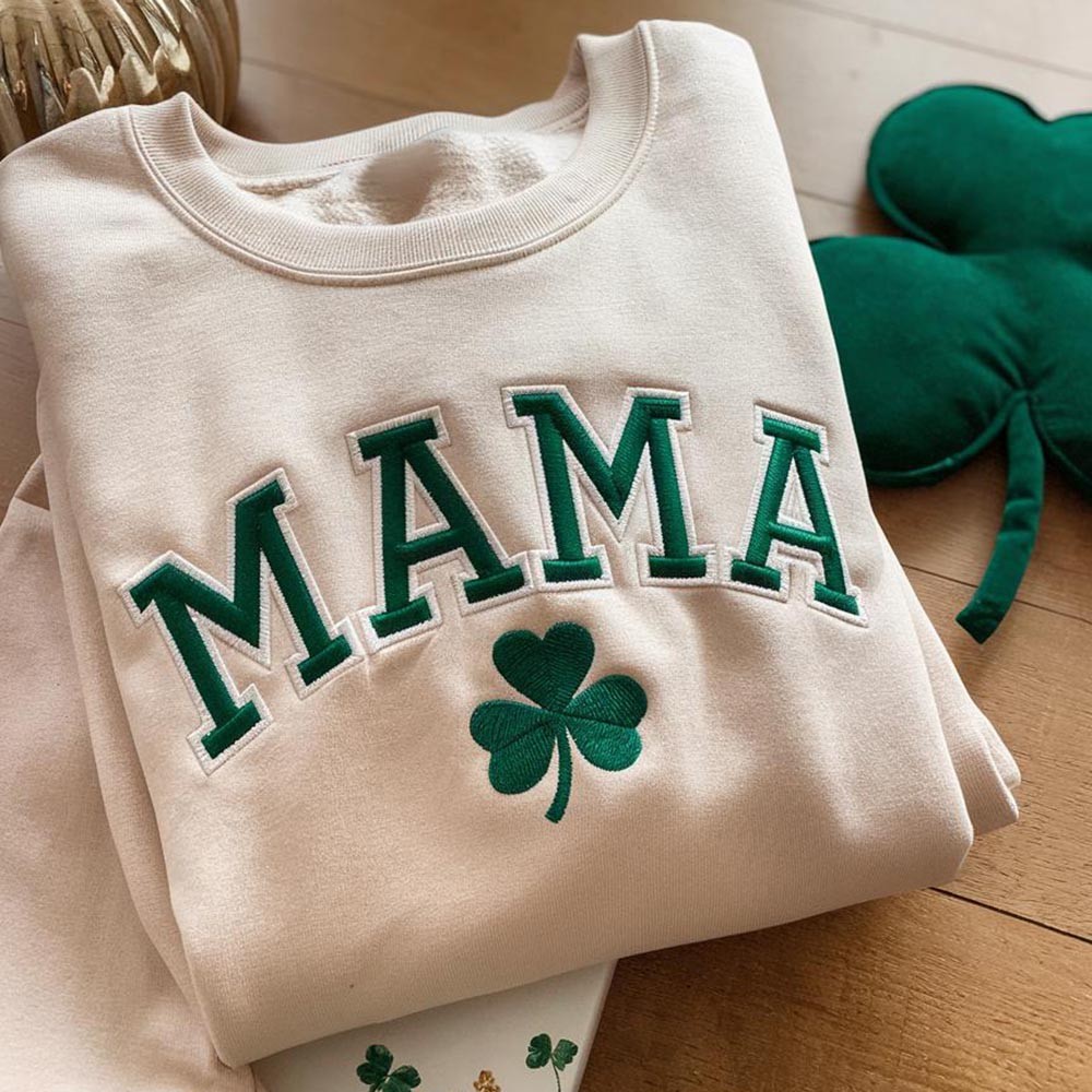 Personalized Embroidered Lucky Mama Sweatshirt With Three-Leaf Clover For St Patrick's Day