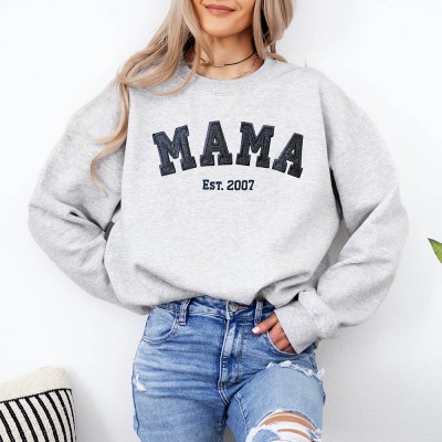Custom Embroidered Mama Sweatshirt With Kids Names For Mother's Day